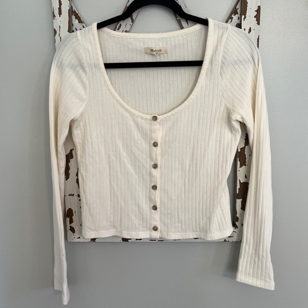 Madewell Ribbed Ivory Cardigan Size Medium